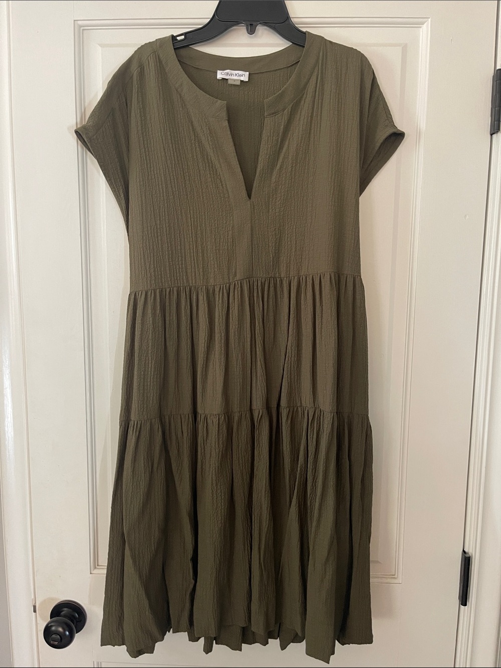 Calvin Klein Olive Tiered V-Notch Dress